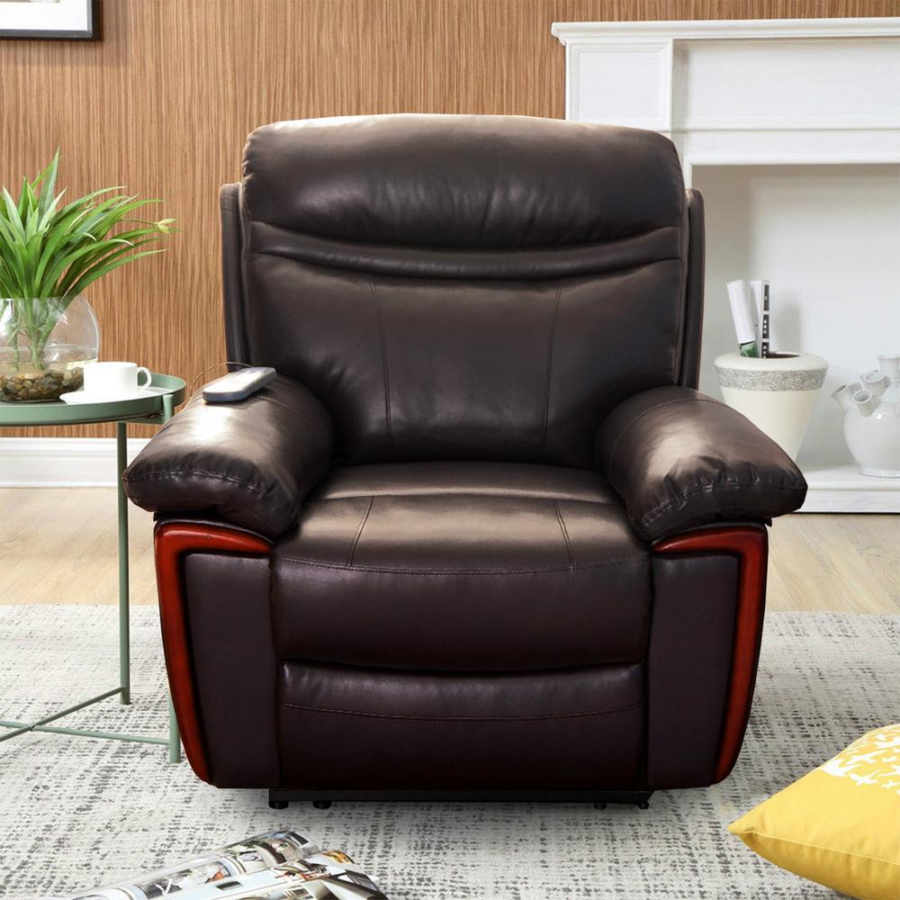 Boyel Living Brown Manually Recliner Pu Leather Lounge Sofa Chair With Heat And Massage Vibrating Or Ppdaa The Home Depot