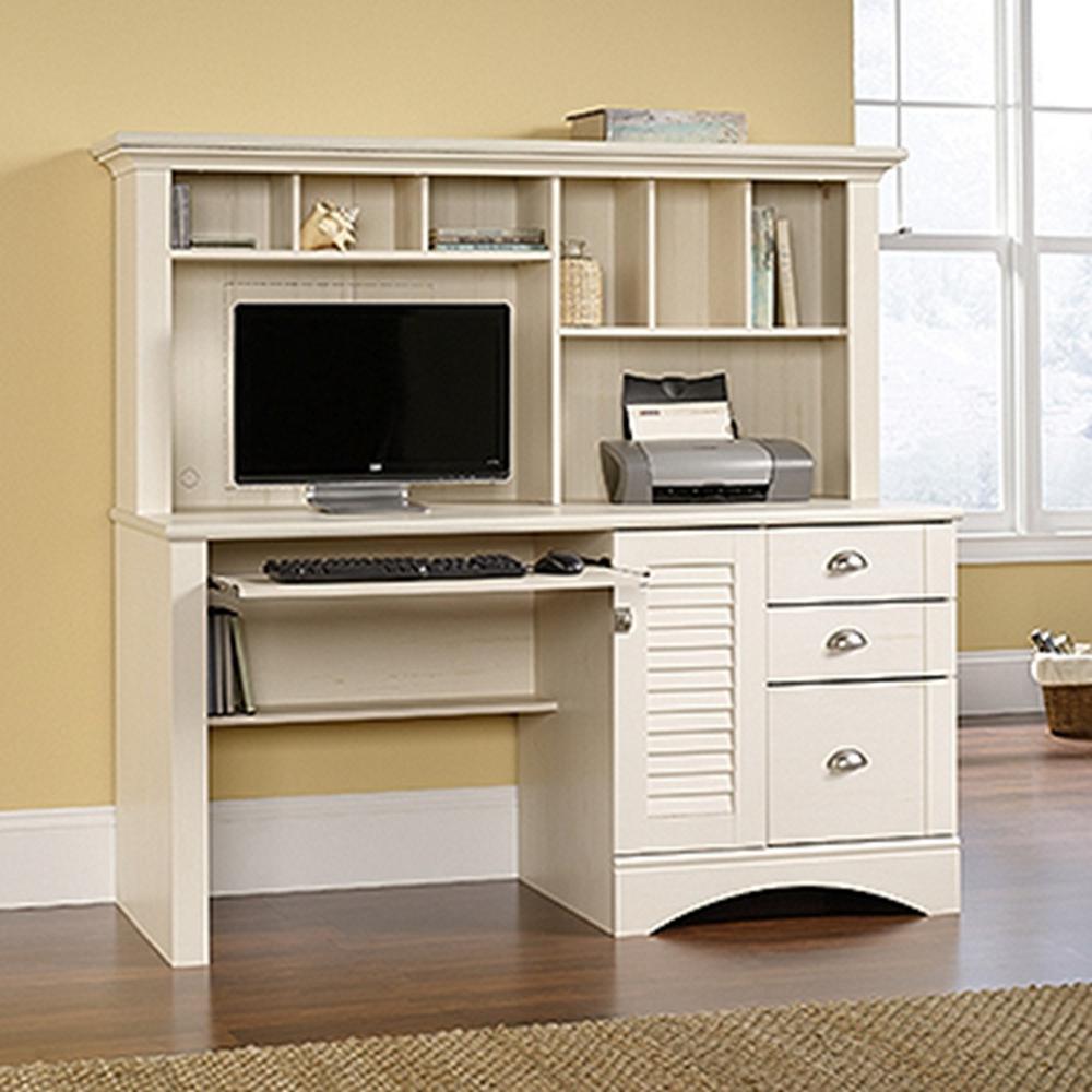 SAUDER Harbor View Antiqued White Desk with Hutch-158034 - The Home Depot