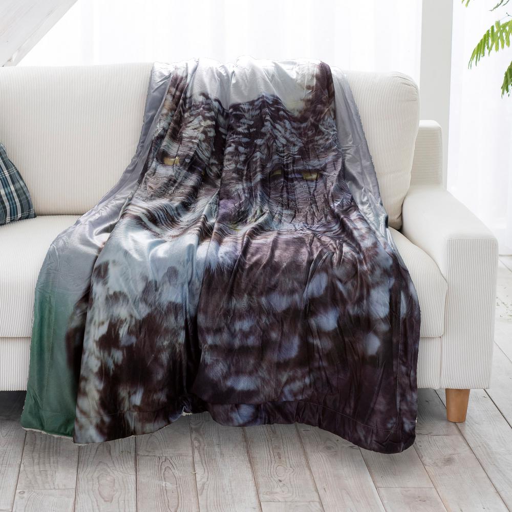 Lavish Home Multi Color Owl Print Sherpa Fleece Blanket 64 OWL