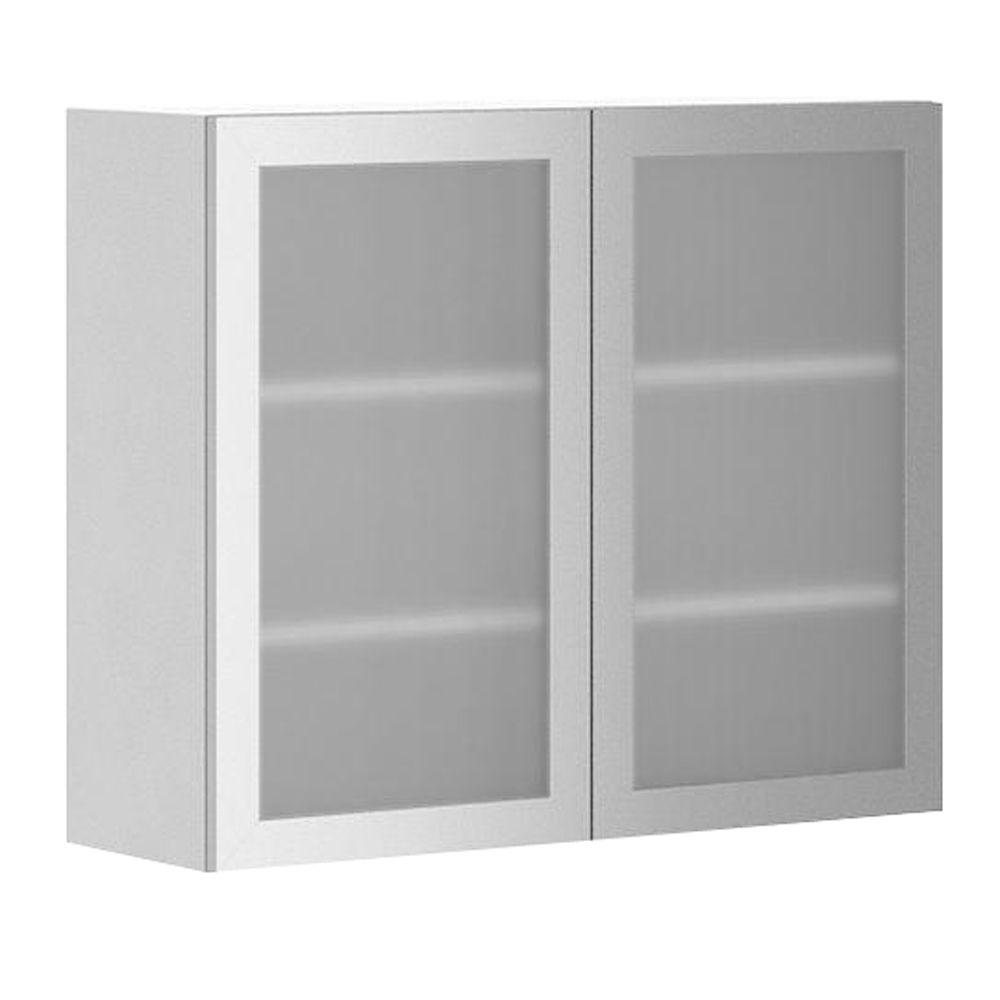 ready to assemble 36x30x12.5 in. copenhagen wall cabinet in white melamine  and glass door in stainless