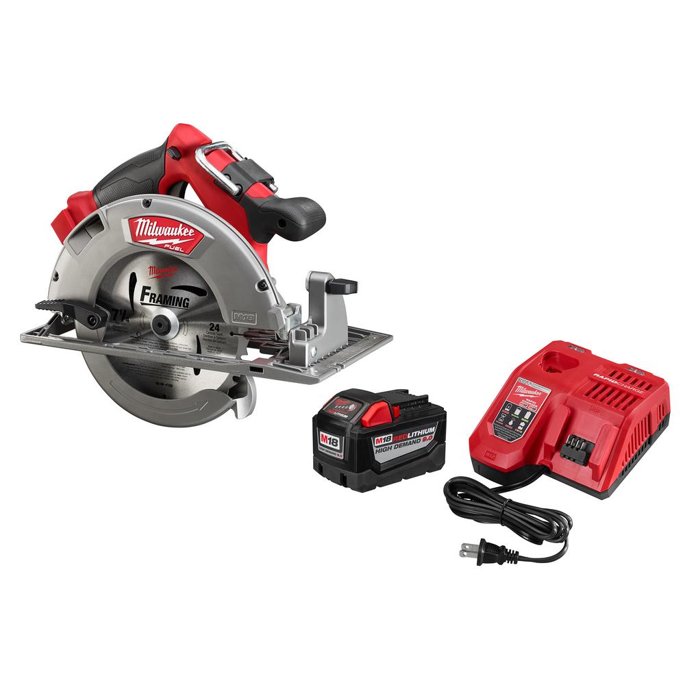 M18 FUEL 18-Volt Lithium-Ion Brushless Cordless 7-1/4 in. Circular Saw Kit w/ (1) 9.0Ah Battery, (1) 24T Blade, Charger