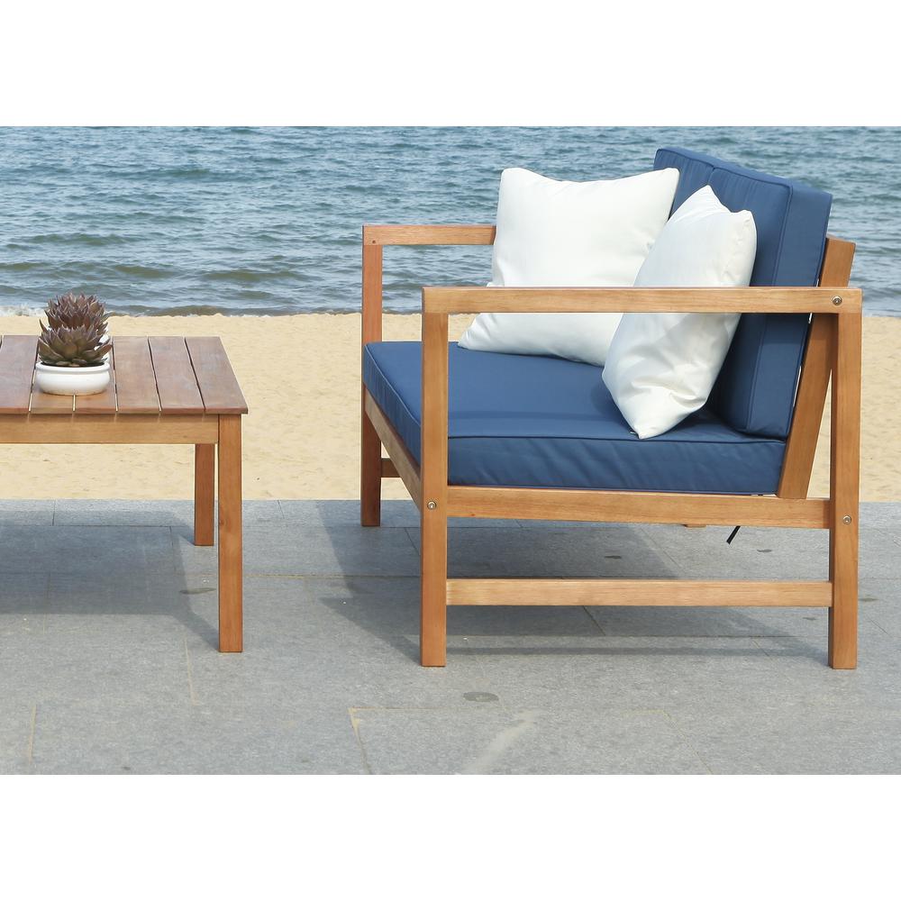 Safavieh Montez Natural 4 Piece Wood Patio Conversation Set With