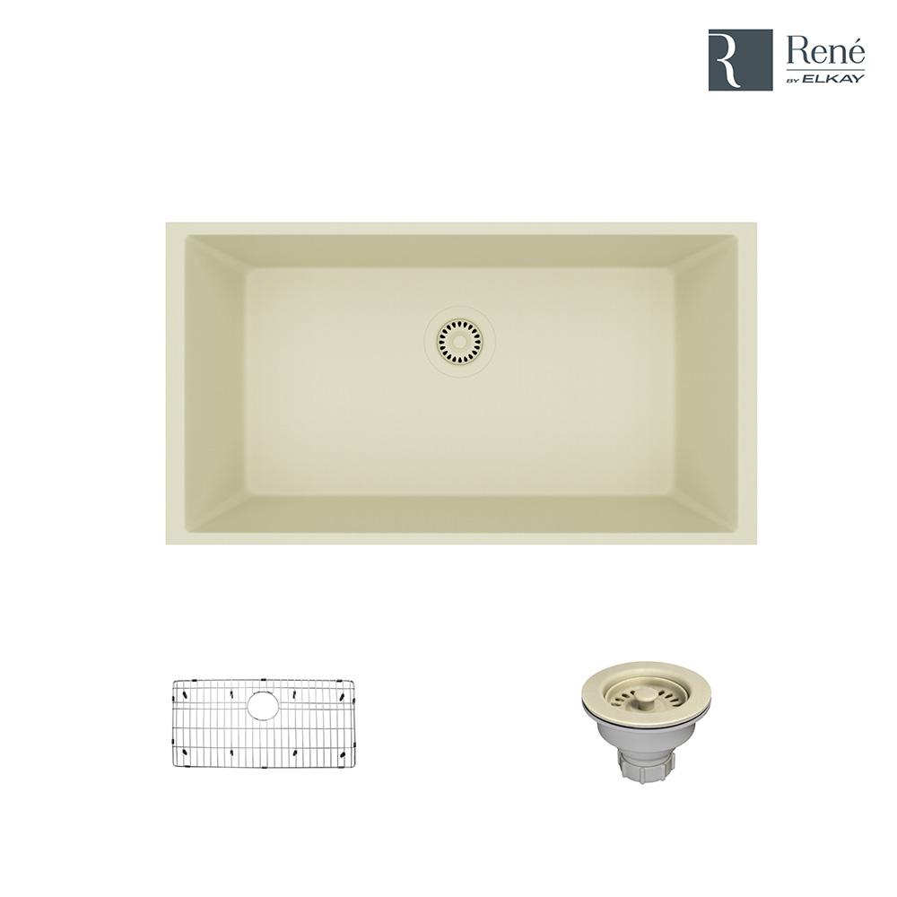 Rene Undermount Composite Granite 32 5 8 In Single Bowl Kitchen Undermount Composite Granite 32 5 8 In Single Bowl Kitchen Sink Ecru