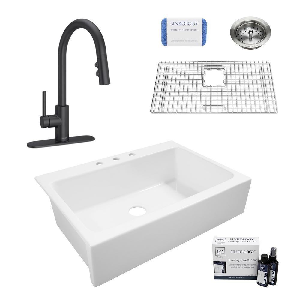 Sinkology Elevate All In One Quick Fit Fireclay 33 85 3 Hole Single Bowl Drop Farmhouse Kitchen Sink With Pfister Faucet Sk450 34fc Sab The Home Depot - Drop In Farm Sink Home Depot Sinkology Elevate All In One Quick Fit Fireclay 33 85 3 Hole Single Bowl Drop Farmhouse Kitchen Sink With Pfister Faucet Sk450 34fc Sab The Home Depot - Drop In Farm Sink Home Depot