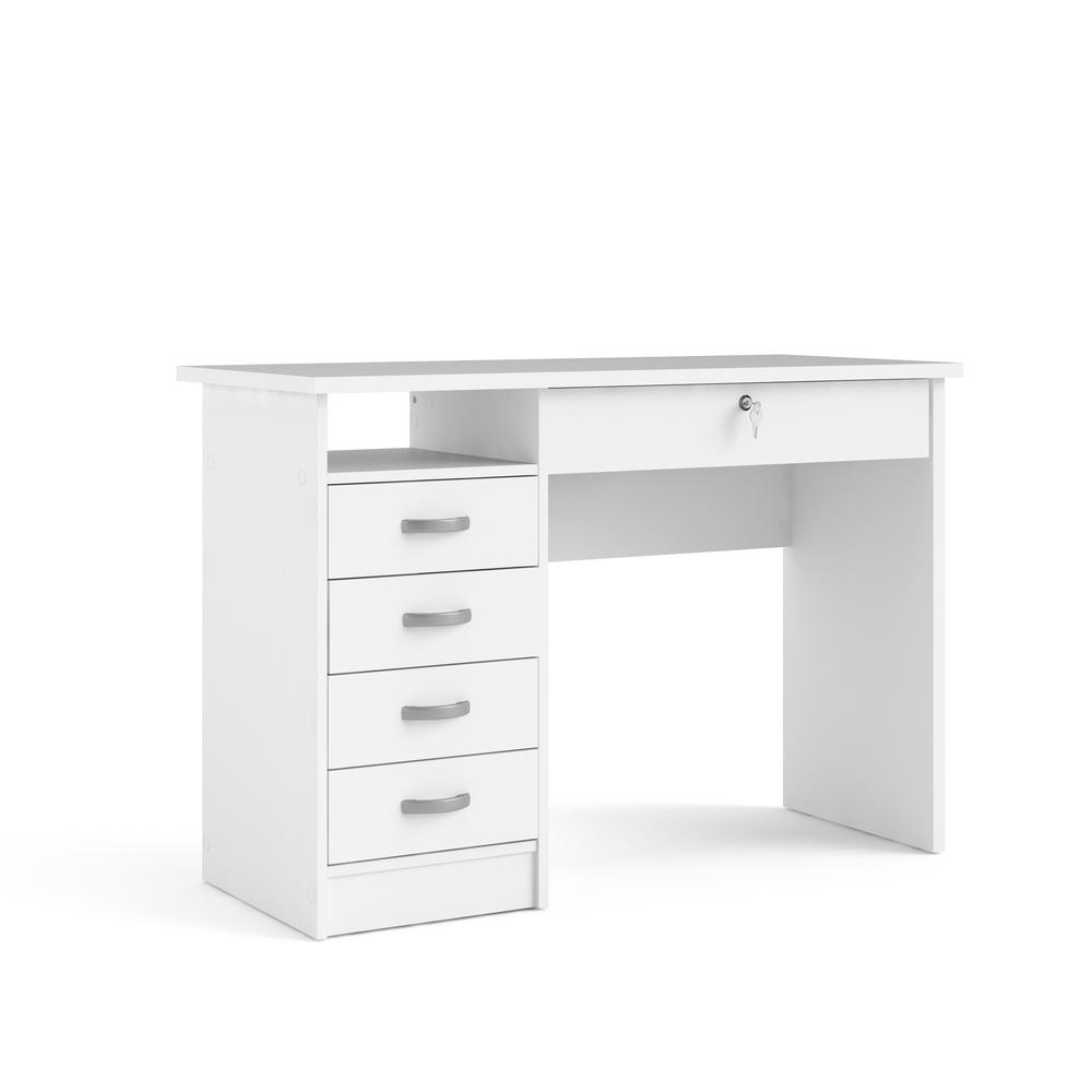 Tvilum Walden White Desk With 5 Drawers 801634949 The Home Depot