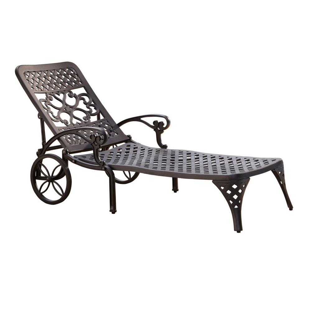 HOMESTYLES Sanibel Black Cast Aluminum Outdoor Chaise Lounge 665483