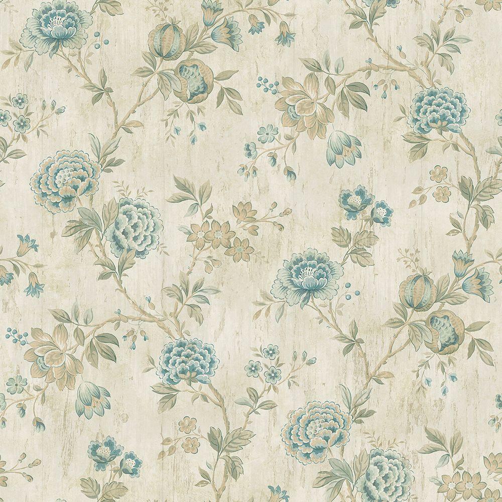 Chesapeake Chrysanthemum Blue Jacobean Wallpaper Sample-CCB02213SAM ...