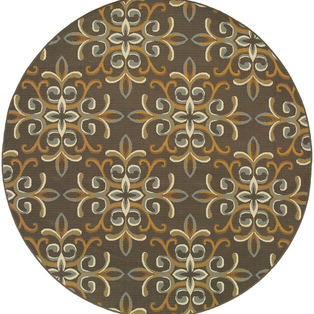 Dawn Floral GreyGold 7 ft. 10 in. x 7 ft. 10 in. Round Indoor/Outdoor Area Rug817356 The