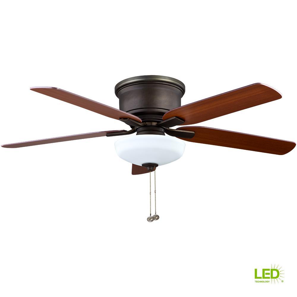 Hampton Bay Holly Springs Low Profile 52 In Led Indoor Oil Rubbed Bronze Ceiling Fan With Light Kit