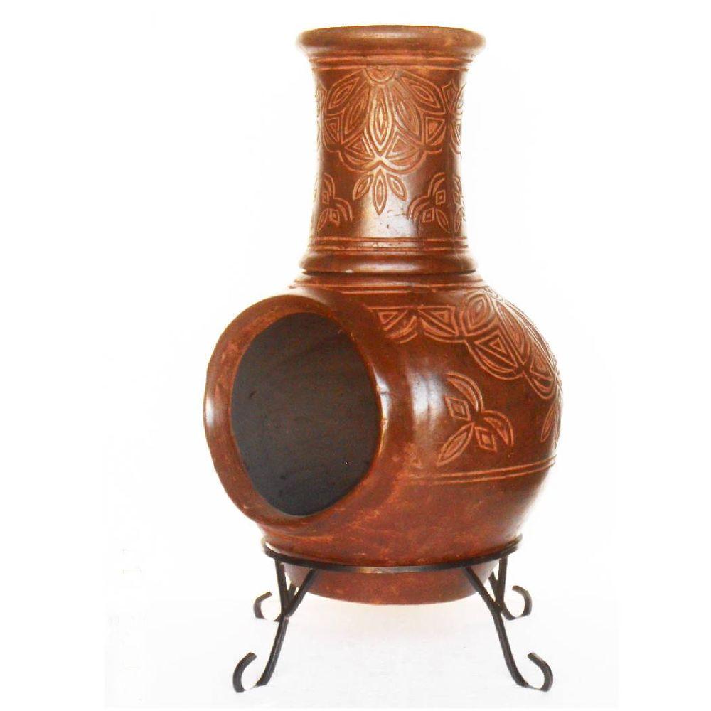 37 In Clay Kd Chiminea With Iron Stand Scroll Kd Scroll The