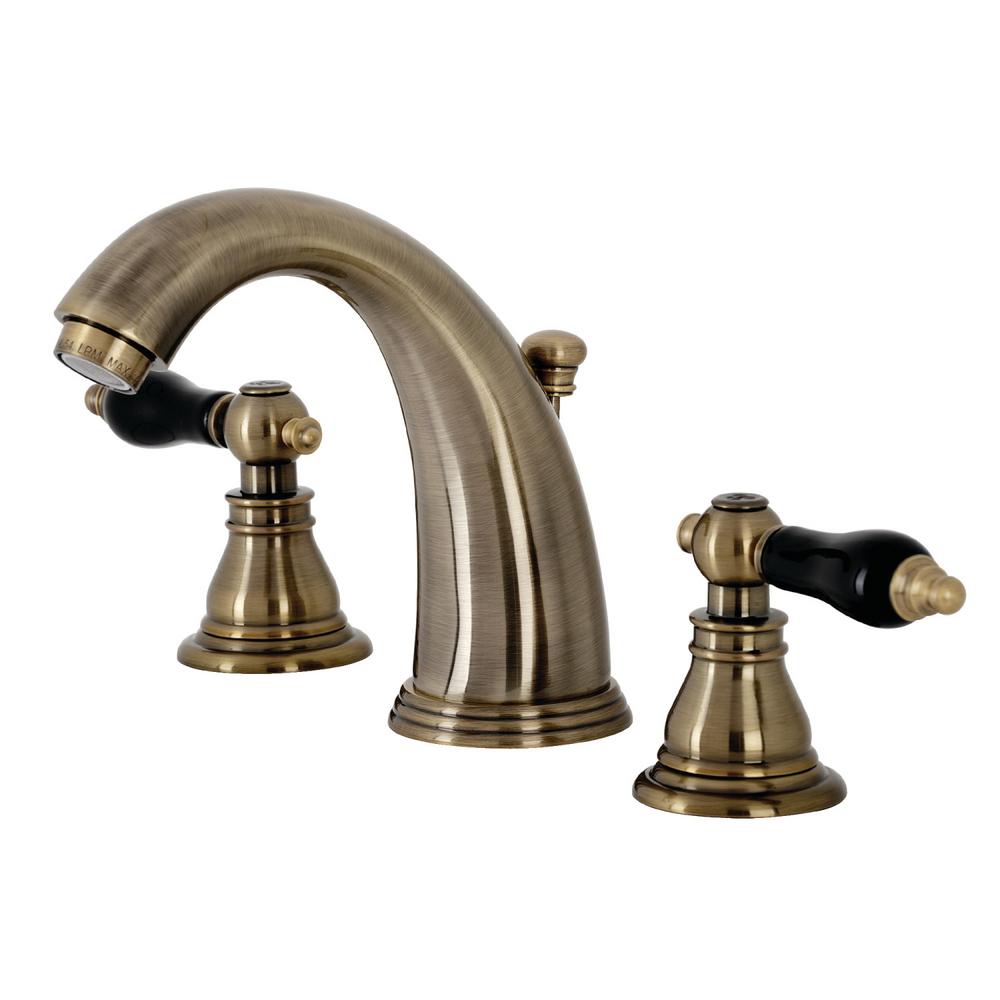 Ggstudy 8 Inch 2 Handles 3 Holes Widespread Bathroom Sink Faucet Antique Brass Bathroom Vanity Faucet Basin Mixer Tap Faucet Matching Metal Pop Up Drain With Overflow Amazon Com