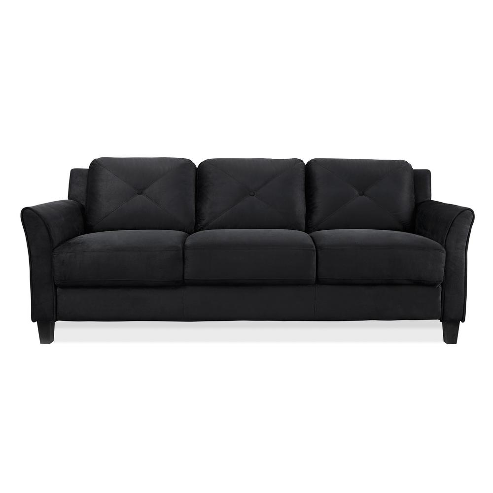Lifestyle Solutions Harvard Microfiber Sofa With Curved Arms In Harvard Microfiber Sofa With Curved Arms In Black