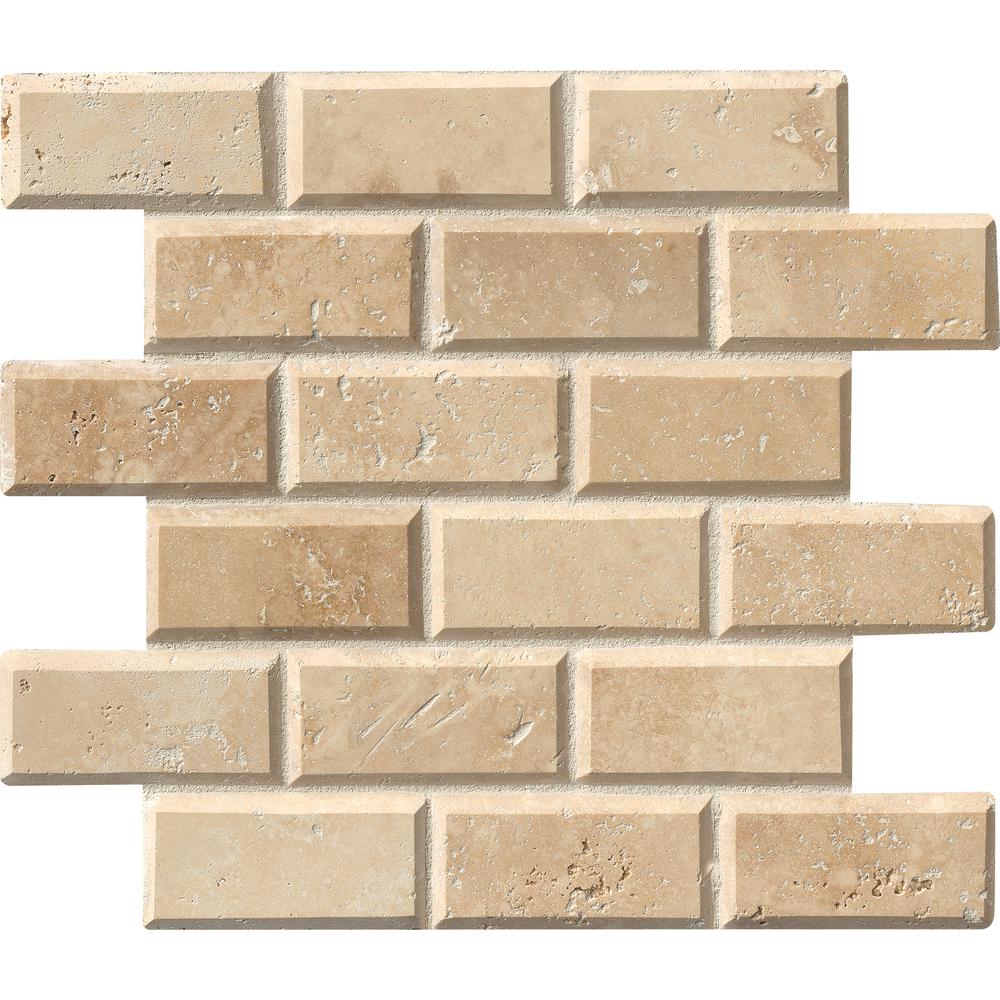 Beige Cream Tile Backsplashes The Home Depot Tuscany Ivory 12 In X 10mm Honed Beveled Travertine Mesh
