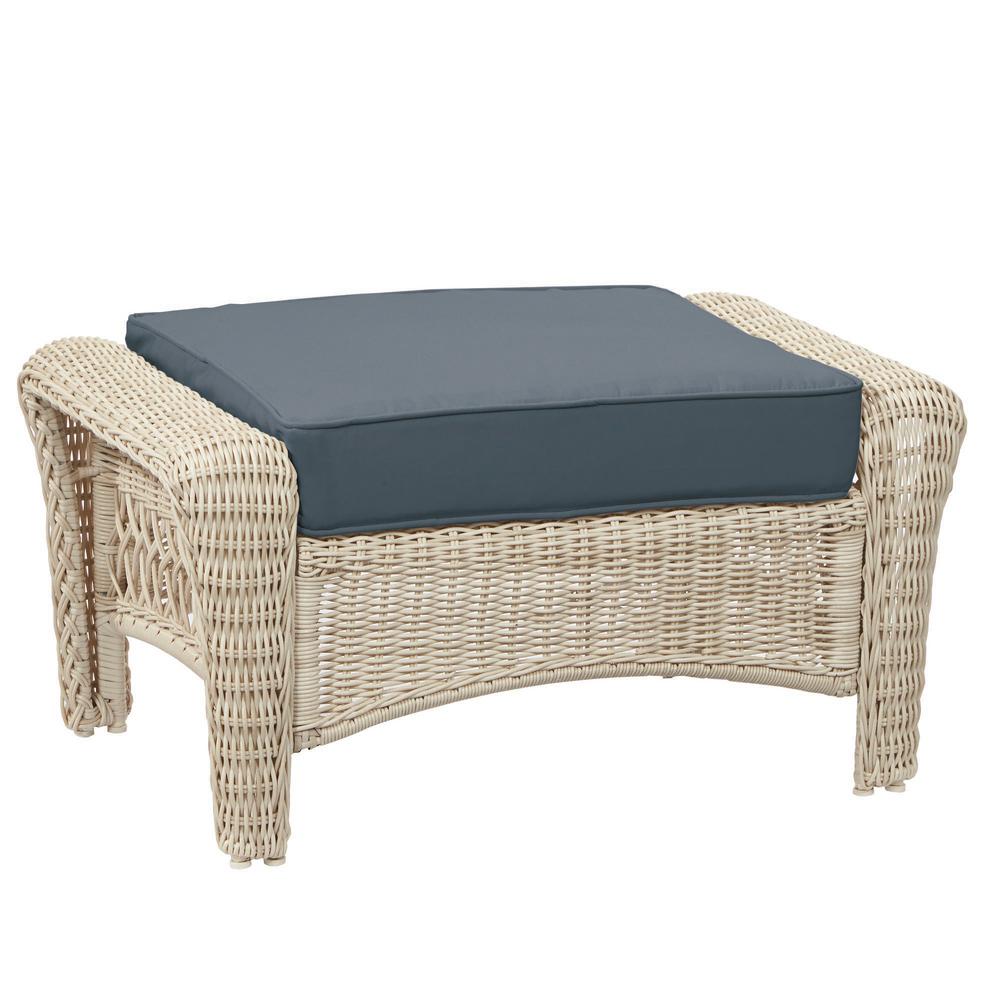 Hampton Bay Park Meadows Off White Wicker Outdoor Patio Ottoman Off White Wicker Outdoor Patio Ottoman