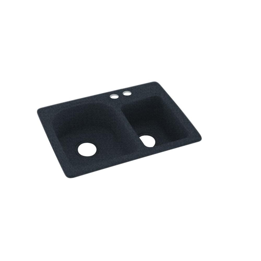 Swan Dual Mount Solid Surface 25 In X 18 In 2 Hole 60 40 Double Bowl Kitchen Sink In Black Galaxy Ks02518db 015 2b The Home Depot