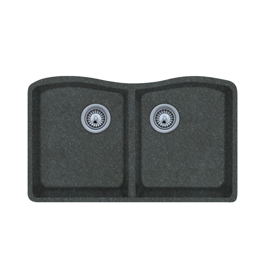 Swan Undermount Granite 32 in. 0Hole 50/50 Double Bowl Kitchen Sink in