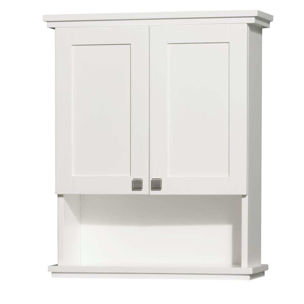 Bathroom Storage Cabinet 2 Glass Doors Shelves Wall Mount Cupboard Vintage White Bath Caddies Storage Bath