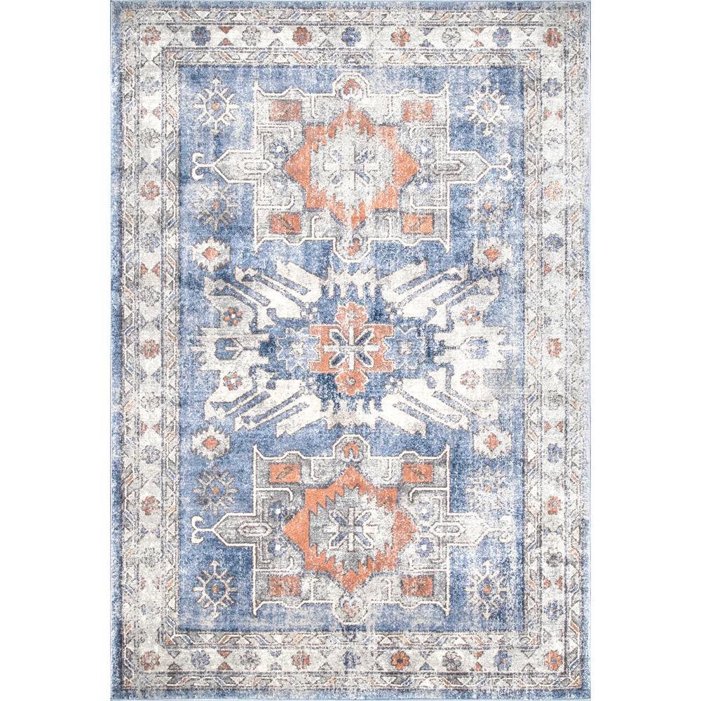 Medium Pile Tribal Area Rugs The Home Depot Vintage Rebecca Fl Dark Blue 8 Ft X 10 Area Rug