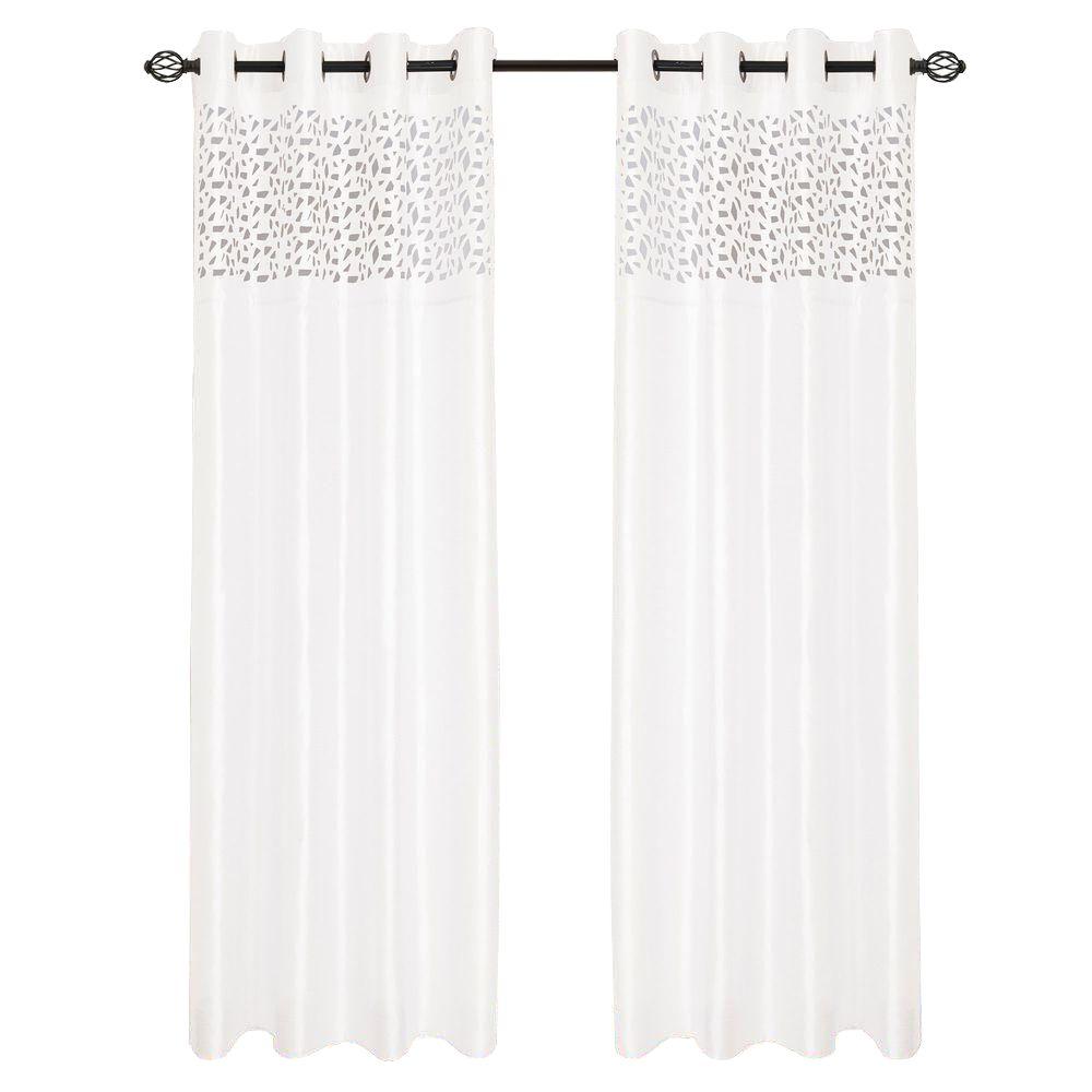 Lavish Home White Karla Laser Cut Grommet Curtain Panel 108 In Lavish Home White Karla Laser Cut Grommet Curtain Panel 108 In Length