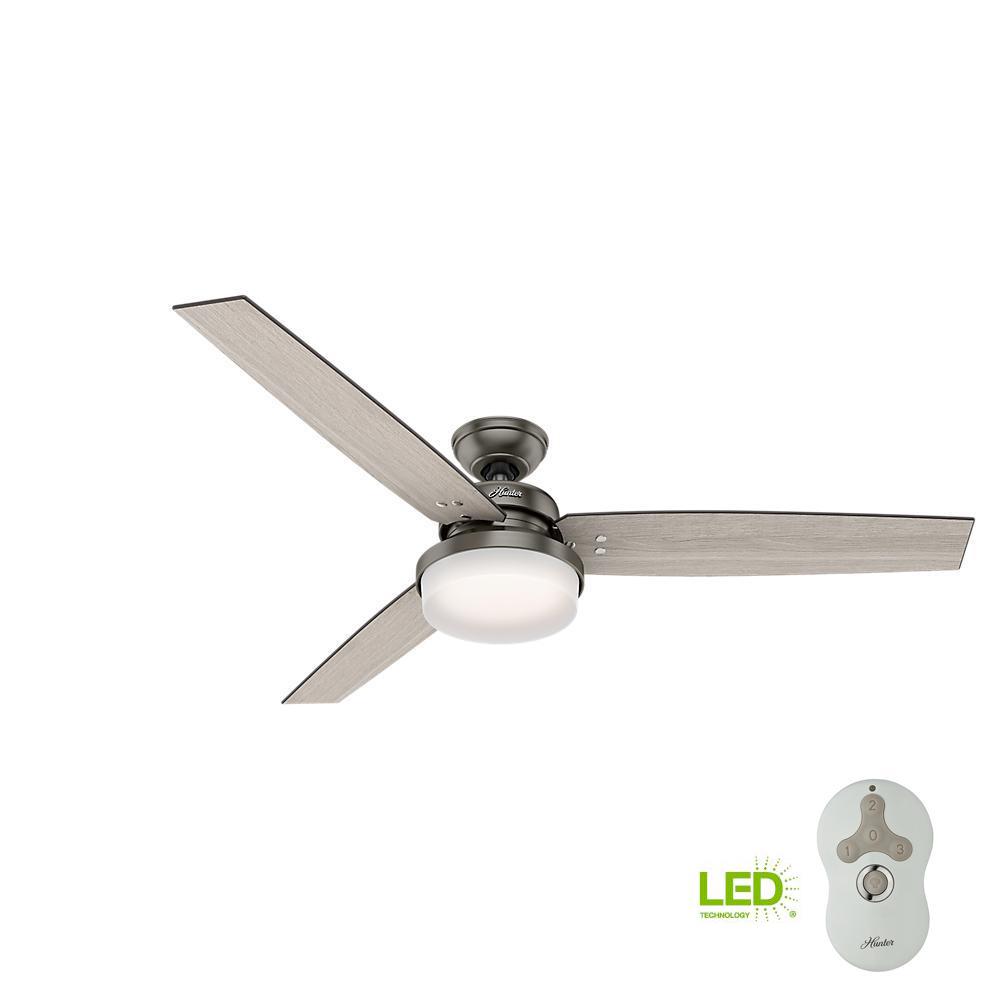 Hunter Sentinel 60 In Led Indoor Brushed Slate Ceiling Fan With Integrated Light Kit And Handheld Remote Control