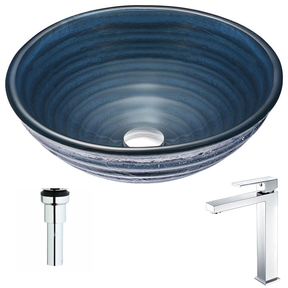 ANZZI Tempo Series Deco-Glass Vessel Sink in Coiled Blue with Enti Faucet in Polished Chrome was $319.99 now $255.99 (20.0% off)