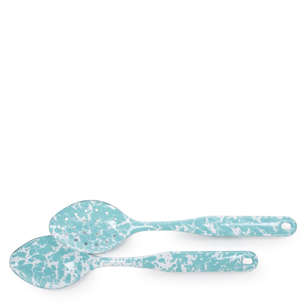 Golden Rabbit Sea Glass 2Piece Enamelware Spoon and Slotted Spoon Set