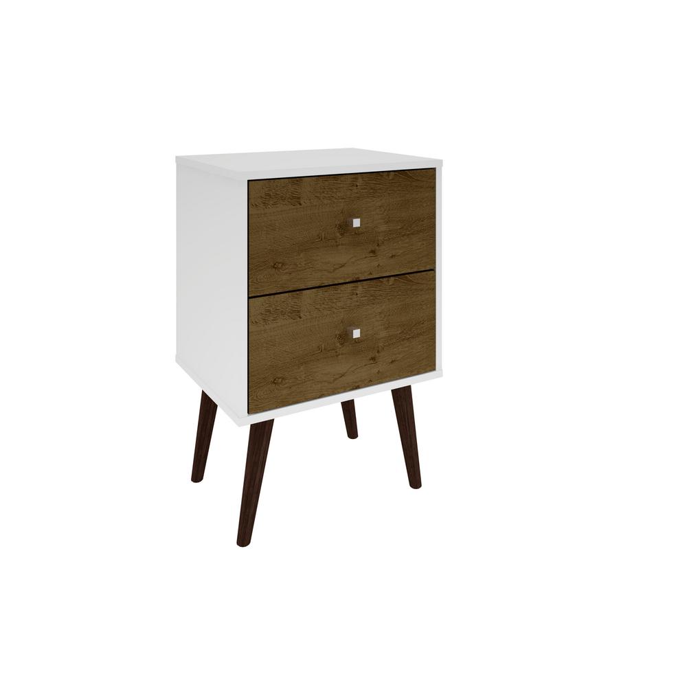 Manhattan Comfort Liberty Mid Century White And Rustic Brown