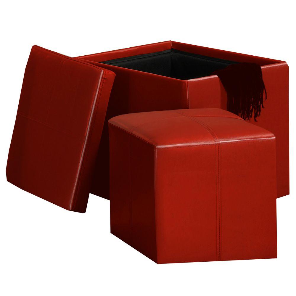 HomeSullivan Red Storage Ottoman-404723RD - The Home Depot