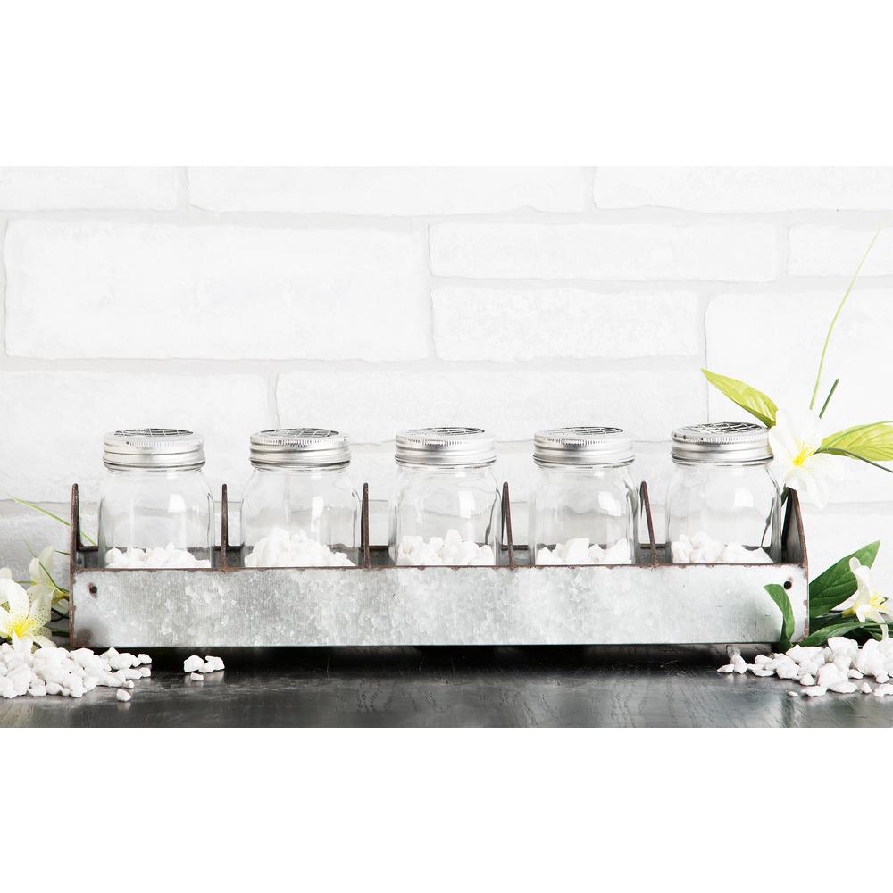 HOME ESSENTIALS & BEYOND 5-Piece Glass Mason Jar on Galvanized Tray