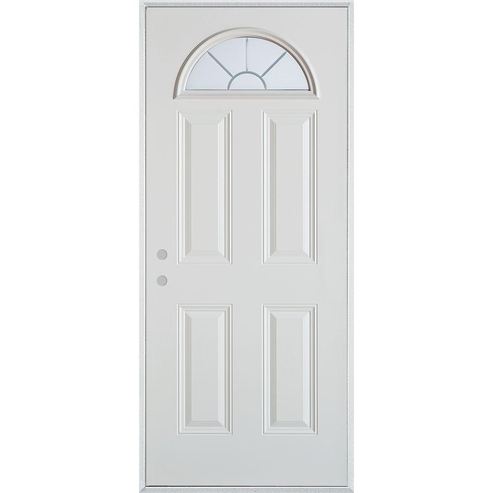 Stanley Doors 32 in. x 80 in. V-Groove Fan Lite 4-Panel Painted White ...