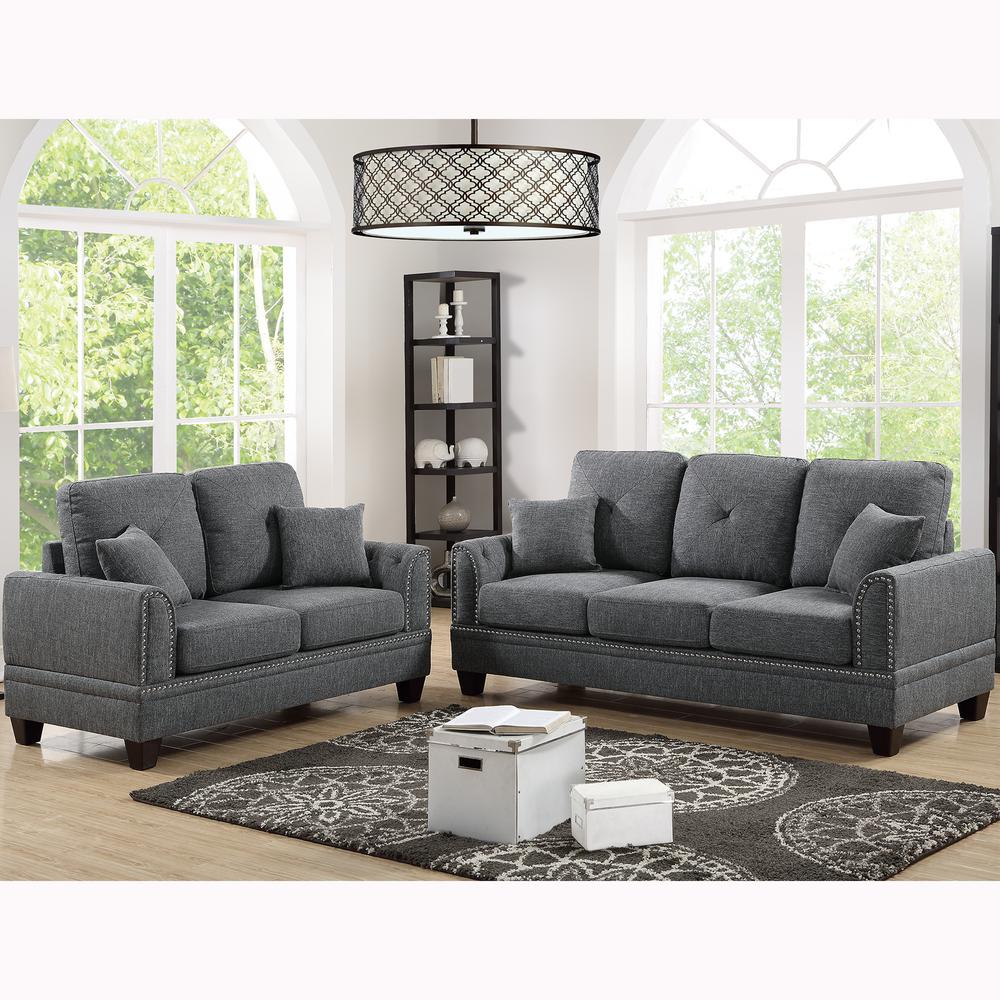 Venetian Worldwide Majella 2 Piece Ash Black Sofa Set VENE F6507 The Home Depot