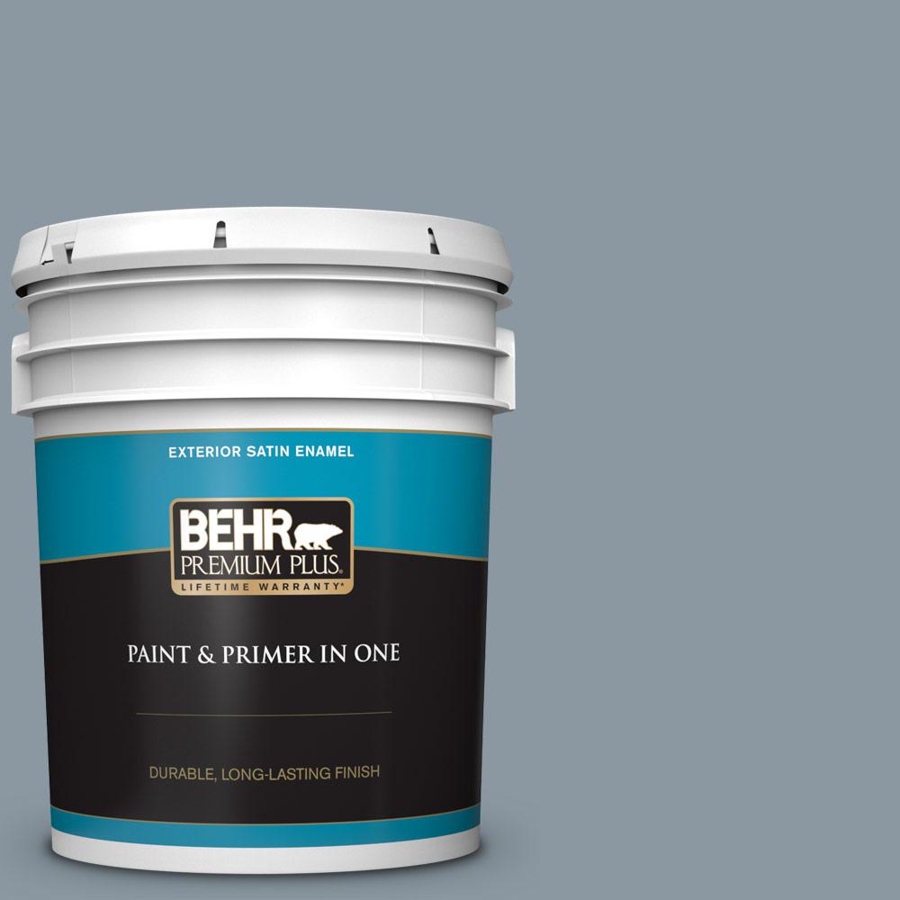 Behr Premium Plus 5 Gal N490 4 Teton Blue Satin Enamel Exterior N490 4 Teton Blue Satin Enamel Exterior Paint And Primer In One