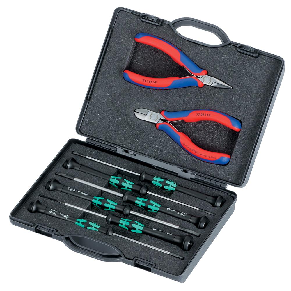 KNIPEX 8-Piece Electronics Tool Set ESD in Plastic Case with Molded Foam by KNIPEX