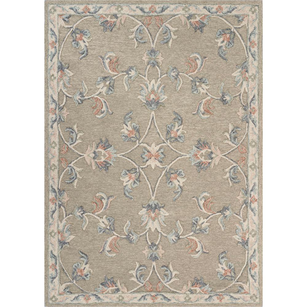 LR Home Victorian Cream / Gray 5 ft. x 7 ft. Mirroring Floral Bloom