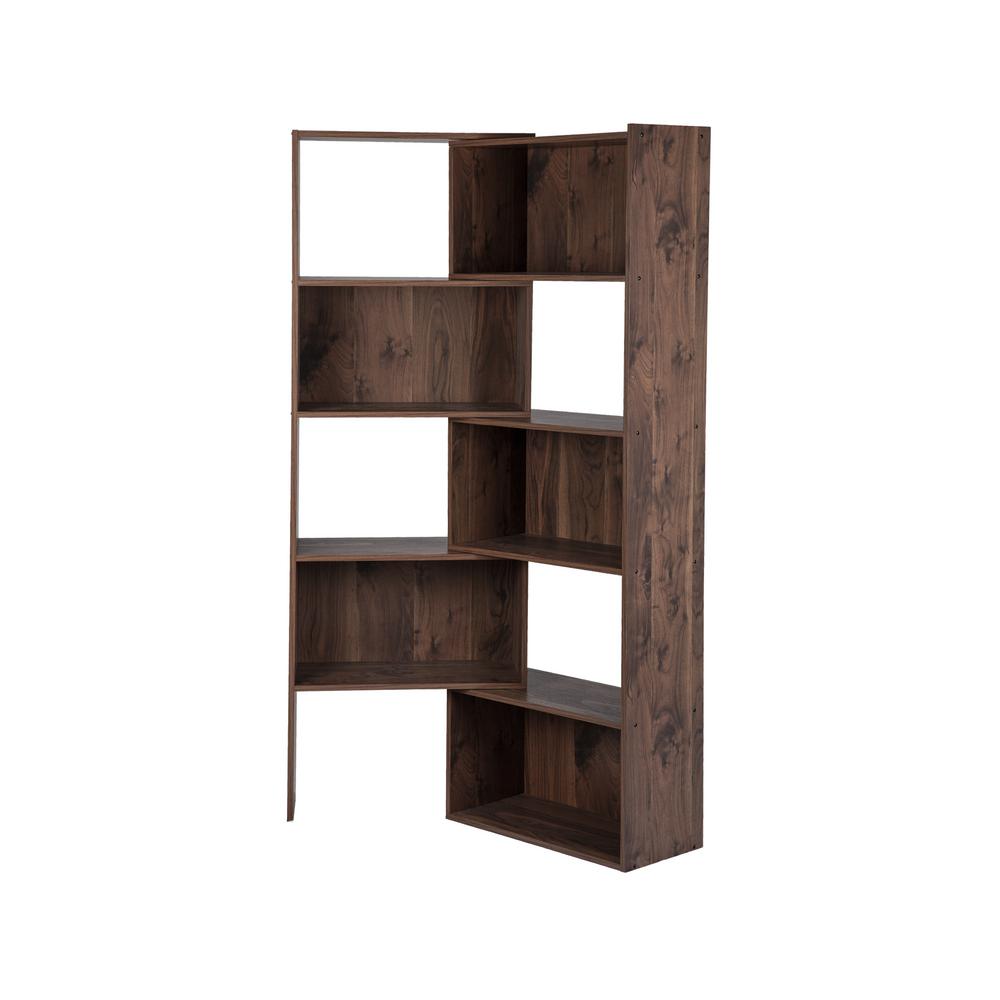 71 In Brown Wood 9 Shelf Accent Bookcase With Open Back