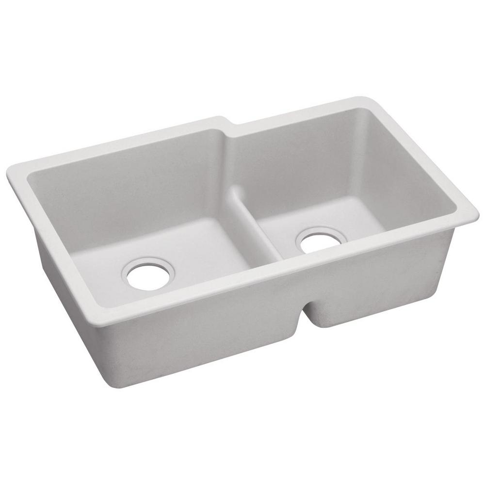 Elkay Classic White Quartz 33 in. 60/40 Double Bowl Undermount Kitchen