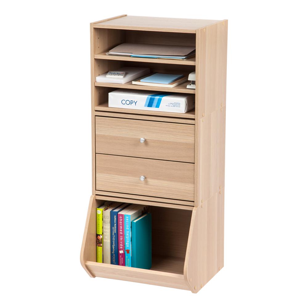 Iris Tachi Light Brown Modular Wood Stacking Storage Box With