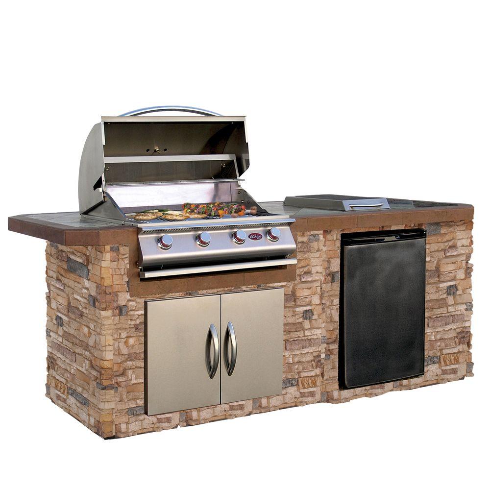 Cal Flame 7 ft. Cultured Stone Grill Island with Tile Top and 4-Burner Gas Grill... by Cal Flame