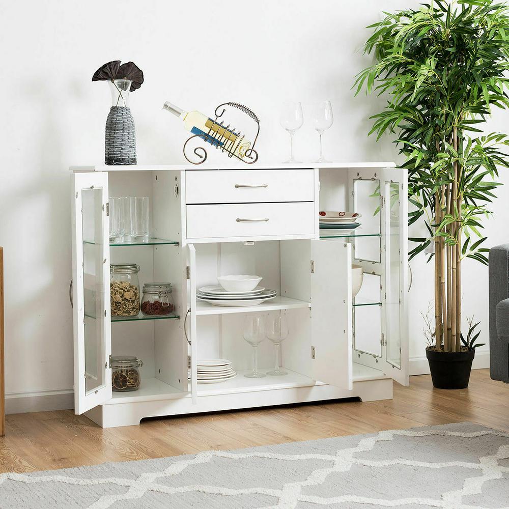 Costway Buffet Storage Cabinet Console Cupboard With Glass