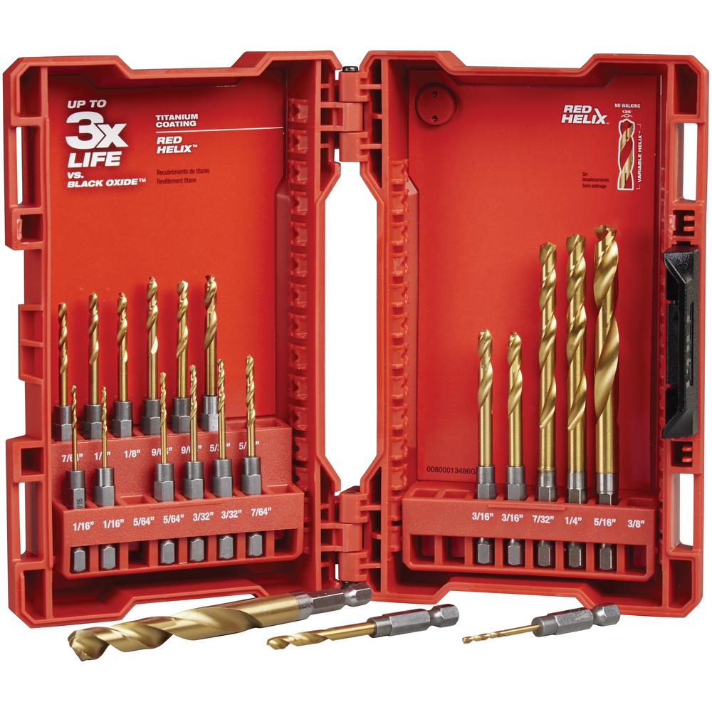 Milwaukee Shockwave Drill Bit Set Titanium Red Helix 20 Piece Durable ...