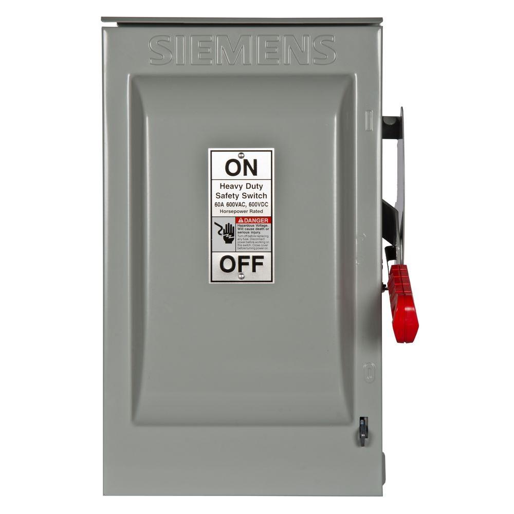 Siemens Heavy Duty 60 Amp 600Volt 2Pole Outdoor Fusible Safety SwitchHF262R The Home Depot