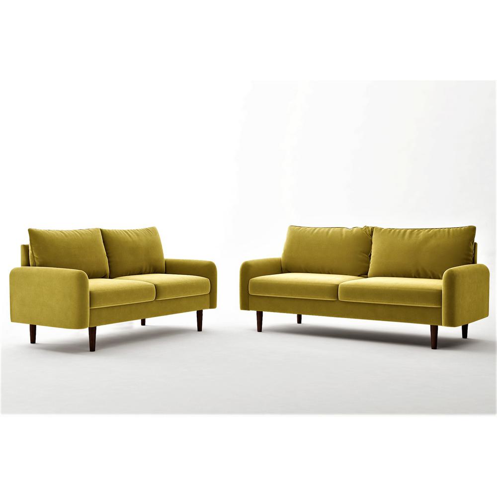 Us Pride Furniture Vivo Golden Yellow Velvet Living Room Set Sofa