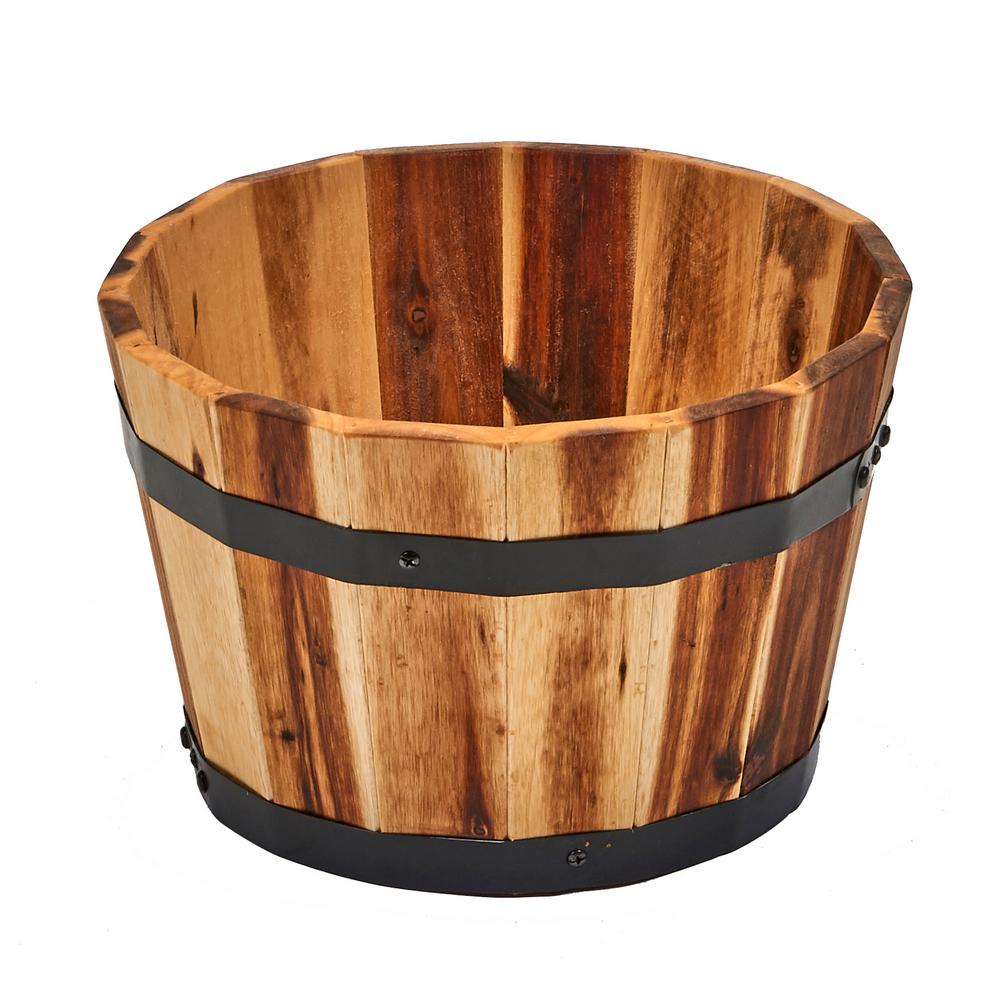 13 In Nested Wood Barrel Planter 2841a The Home Depot Nested Wood Barrel Planter