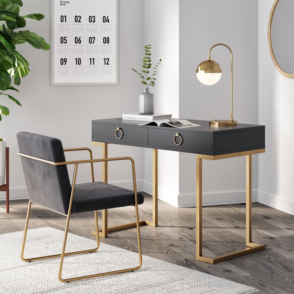 Nathan James Leighton Black 2 Drawer Writing Desk With Gold