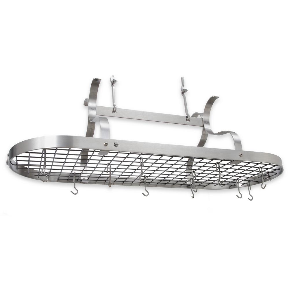 Enclume Handcrafted Scroll Arm Oval Ceiling Pot Rack With 24 Hooks Enclume Handcrafted Scroll Arm Oval Ceiling Pot Rack With 24 Hooks Stainless Steel