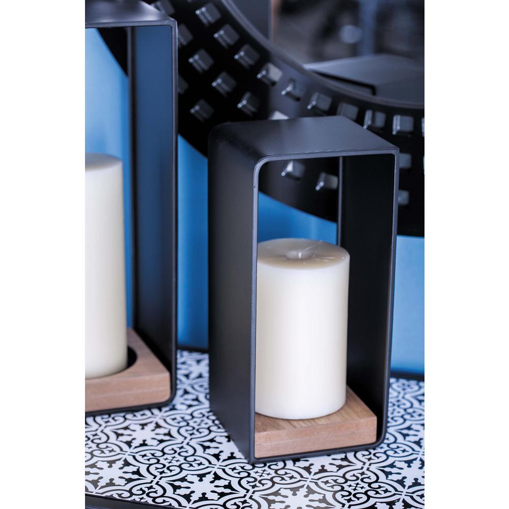 Litton Lane 12 In Wood And Black Metal Frame Candle Holder 65661 Wood And Black Metal Frame Candle Holder