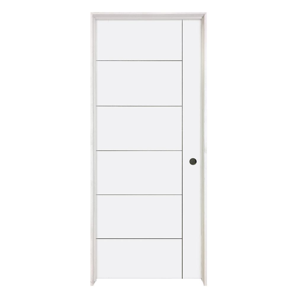 Steves and Sons 30 in. x 80 in. V-Groove Primed White Barn Door Style ...