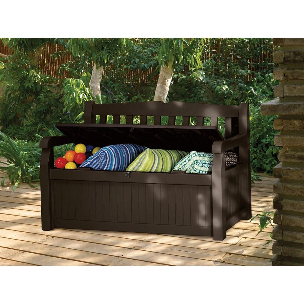 Keter Eden 70 Gal Outdoor Garden Patio Deck Box Storage Bench In Brown 213126 The Home Depot