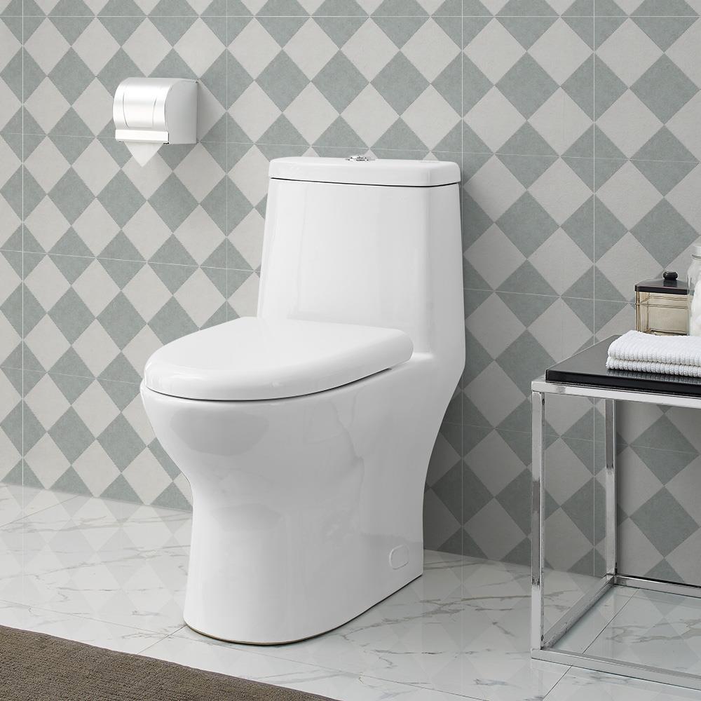Concealed Trapway One Piece Toilets The Home Depot Ivy 1 Piece 0 8 28 Gpf Dual Flush Elongated Toilet In White