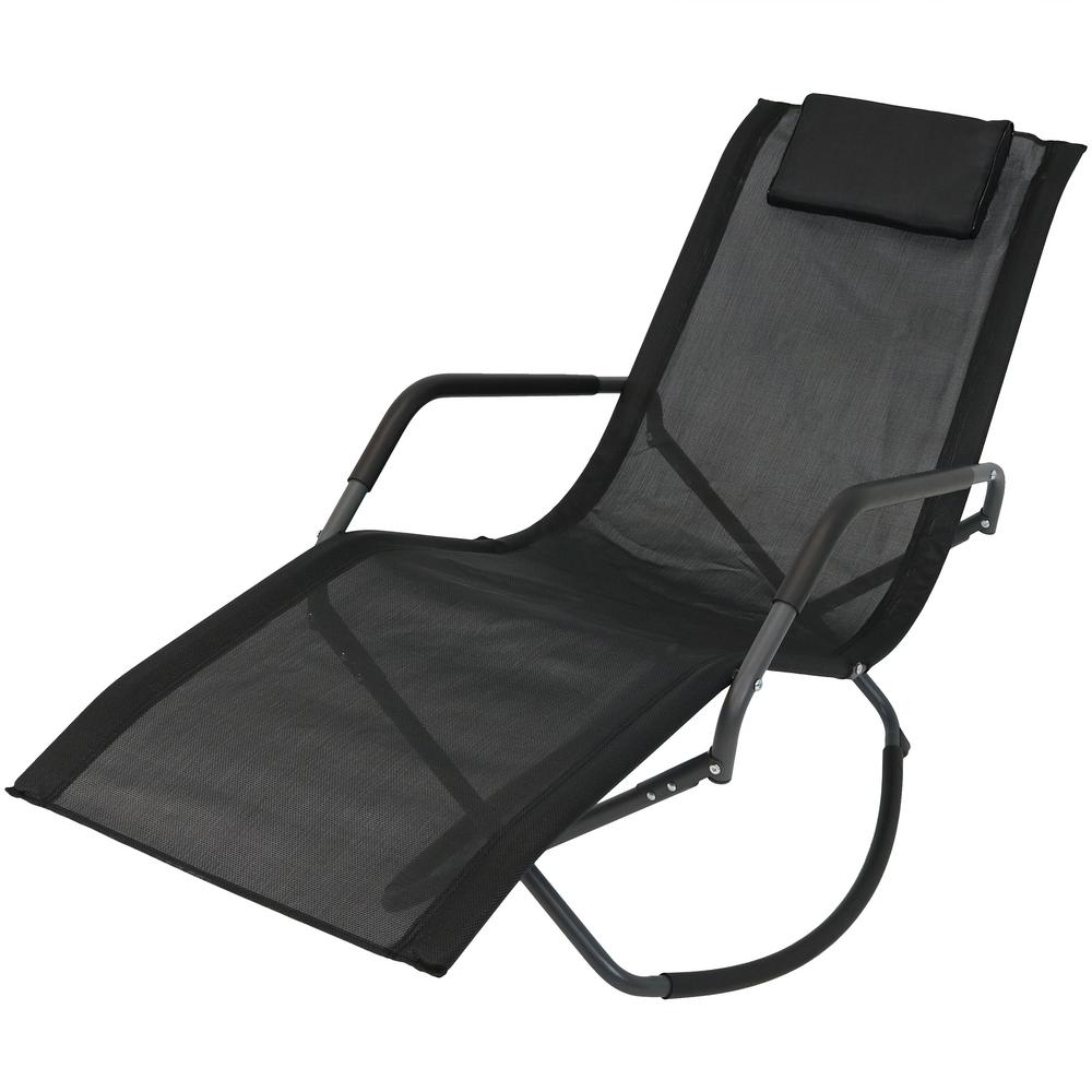 Patio Rocking Lounge Chair Orbital Zero Gravity Chaise w/ Pillow Black